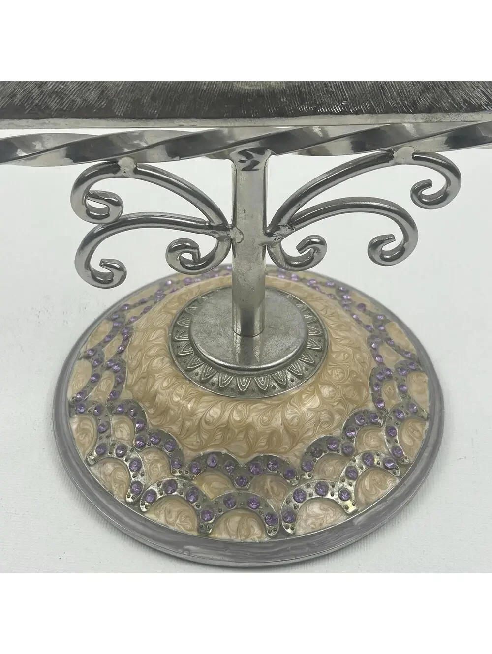 VTG Purple Enamel Lattice Jeweled Swivel Mirror Ornate Vanity Tabletop